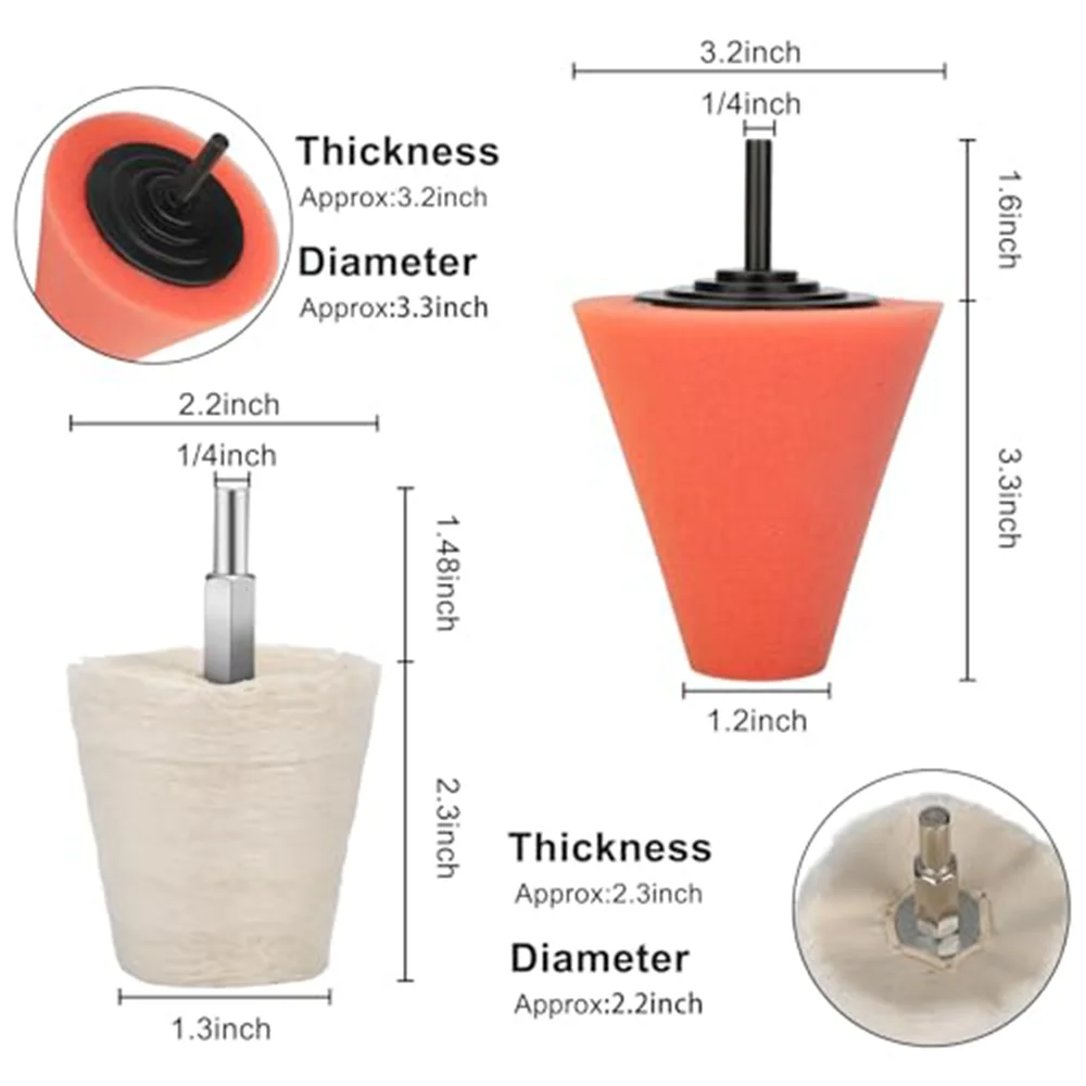 Ensemble de tampons éponge pour perceuse de moyeu de roue de voiture, tampons de polissage de roue, adaptés pour automobile, métal, bois, verre, planche, 1/4 ", 6 pièces