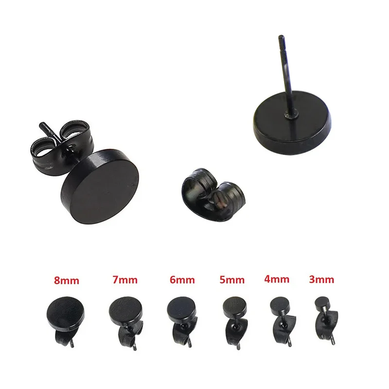 Classic Round Stud Earrings Men Stainless Steel Black/Steel/Gold Color Circle Men Earrings Jewelry Dia 3/4/5/6/8/10/12mm image 6
