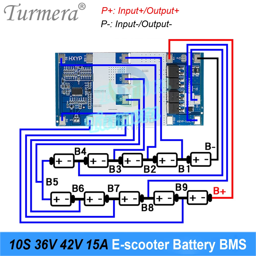 Turmera 10S 15A Bms 36V 42V Lithium Batterij Protected Board Met 100K Ptc Voor 18650 21700 elektrische Fiets Of E-Scooter Batterij Gebruik