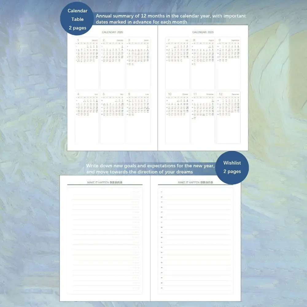 

2 шт./компл. A4/A6 2026, блокнот с расписанием, план обучения, планировщик эффективности работы, блокнот для регистрации жизни, планировщик, офис