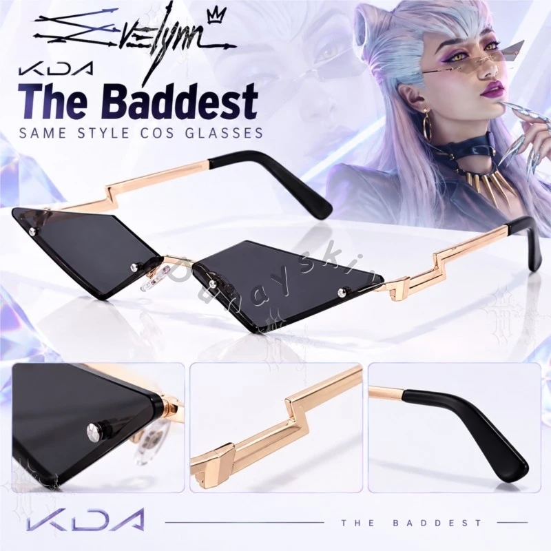 Evelynn KDA The Baddest Same Style Cos Glasses Widow Cosplay Sunglasses Anime Role Play Prop Game Peripheral Ornament Halloween