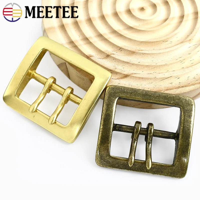 

1Pc Meetee 40mm Retro Brass Men Belt Buckle Waistband Double Pin Webbing Strap Jeans Replacement Adjuster DIY Sewing Accessories