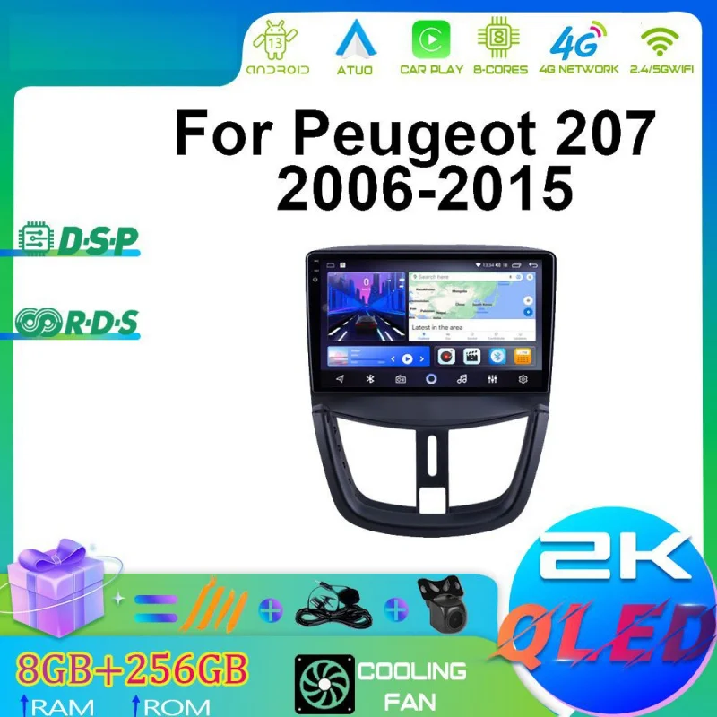 

For Peugeot 207 06-15 Car Multimedia Player Android Car Player GPS WIFI Carplay 4G Car Radio Navigation Stereo Car Electronic