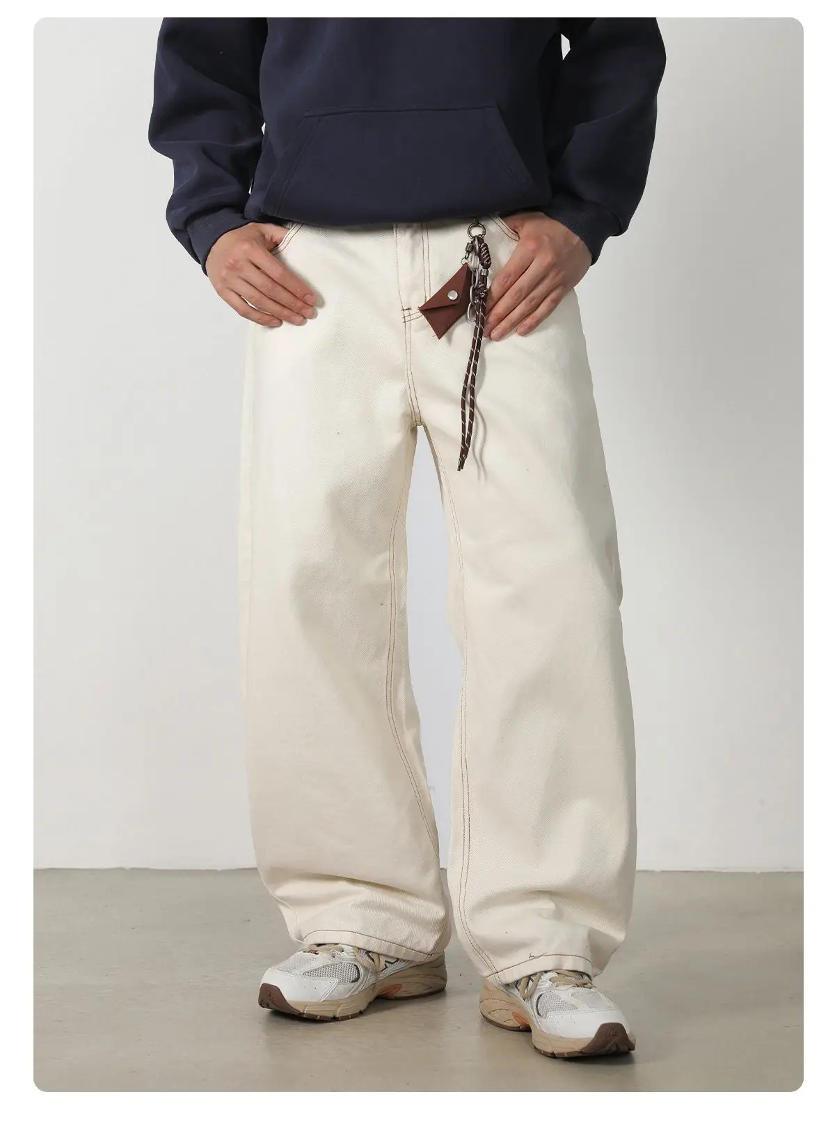 Herbstliche 100% Baumwoll-Twill-Denim-Jeans mit geradem, lockerem Schnitt für Männer und Frauen, High-Street-Baggy-Y2K-Hose in Beige-Weiß mit weitem Bein – Detail 12