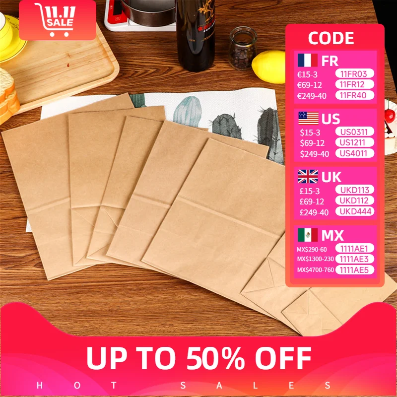 

100PCS Kraft Paper Food Gift Bags – Sturdy for Cookies, Candies, Bread & Snacks – Baking Takeout Packaging, Eco-Friendly