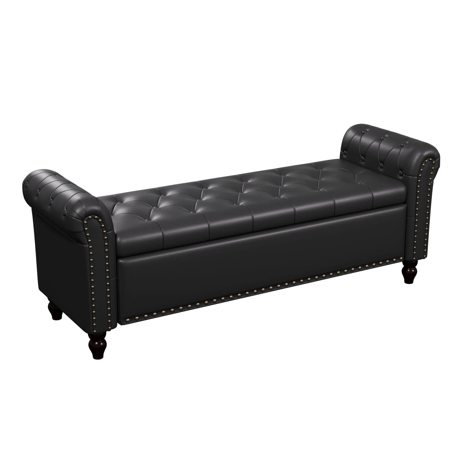 Vabches Faux Leather Storage Ottoman Bench Upholstered Button Tufted Storage Bench with Rolled Arm&Nailhead Trim for Living Room