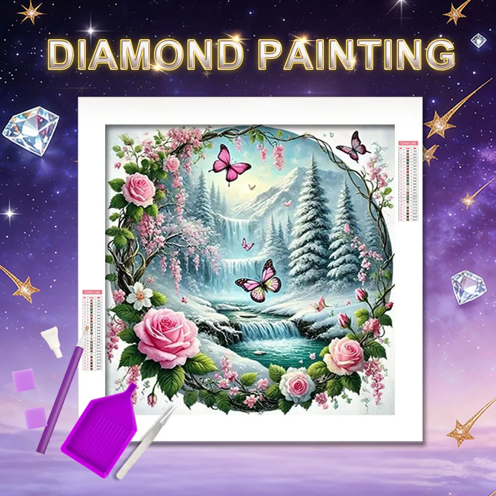 HUACAN Diamond Painting Full Kits Winter Landscape Handicrafts Diamond Mosaic Rose Flower Butterfly Home Decoration Art Diy