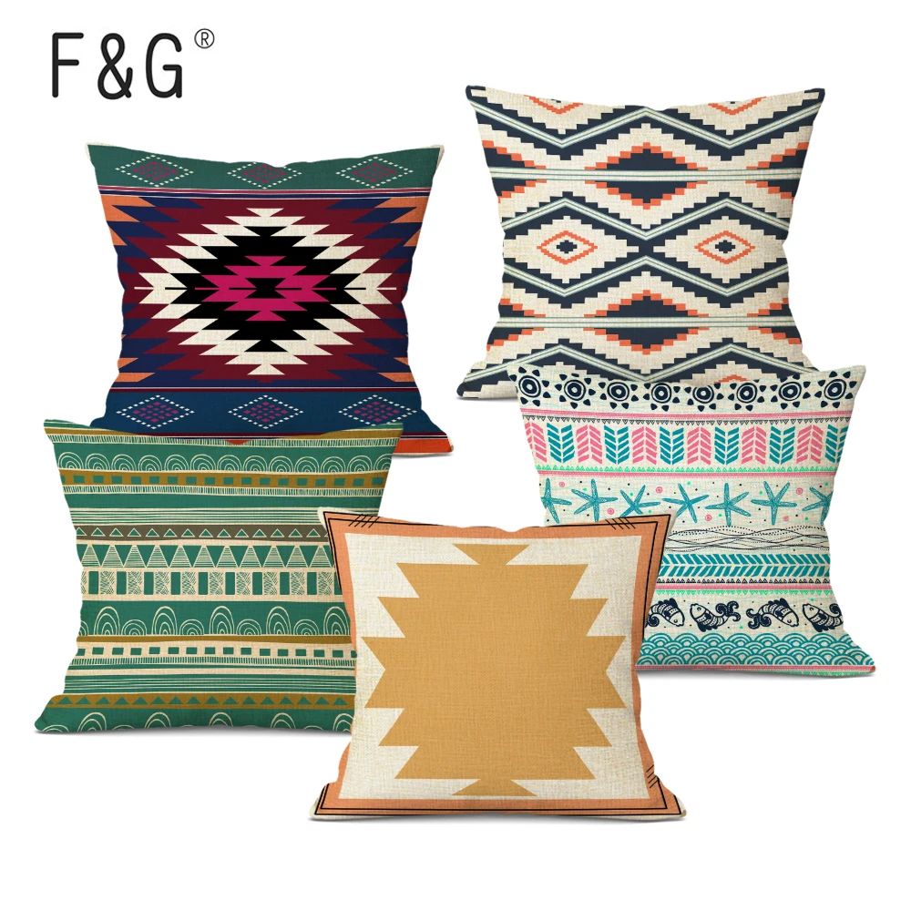 

Bohemia Cushion Cover Ethnic Geometry Print Linen Pillow Case 45x45cm Square Pillowcase Home Car Decor Cojines Almofadas