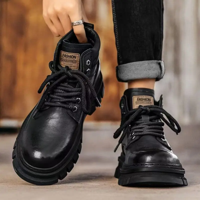 

2025 Men's Winter-season Leather Boots With Thick Soles Anti-Slip Design Versatile And Comfortable Warm Cotton Shoes Size 39-46