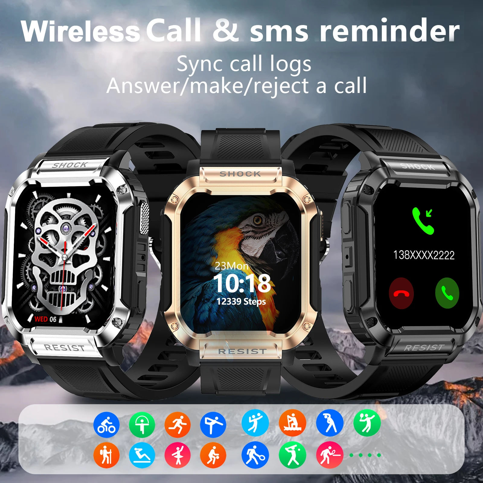 Smart watch, wireless calling /dial, multi -Sport mode, calling reminder and rejection, SMS reminder, information reminder