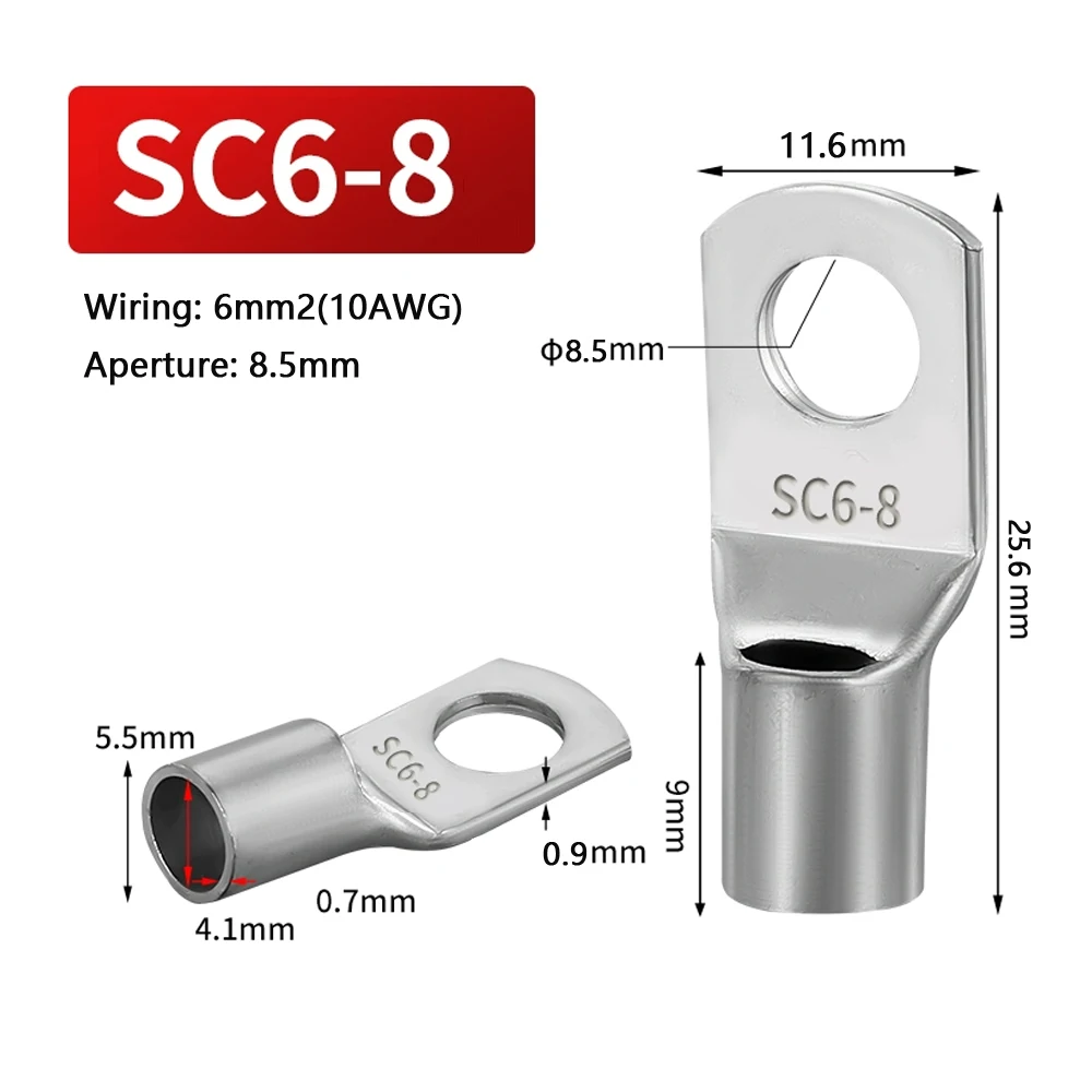 2/5/10/20/50 Stuks 6-70mm2 M6 M10 M8 M12 Vertind koperdraad Neus Terminal Crimp SC Type Lugs Ring Kabel Connector Kit SC25-8 SC35-8