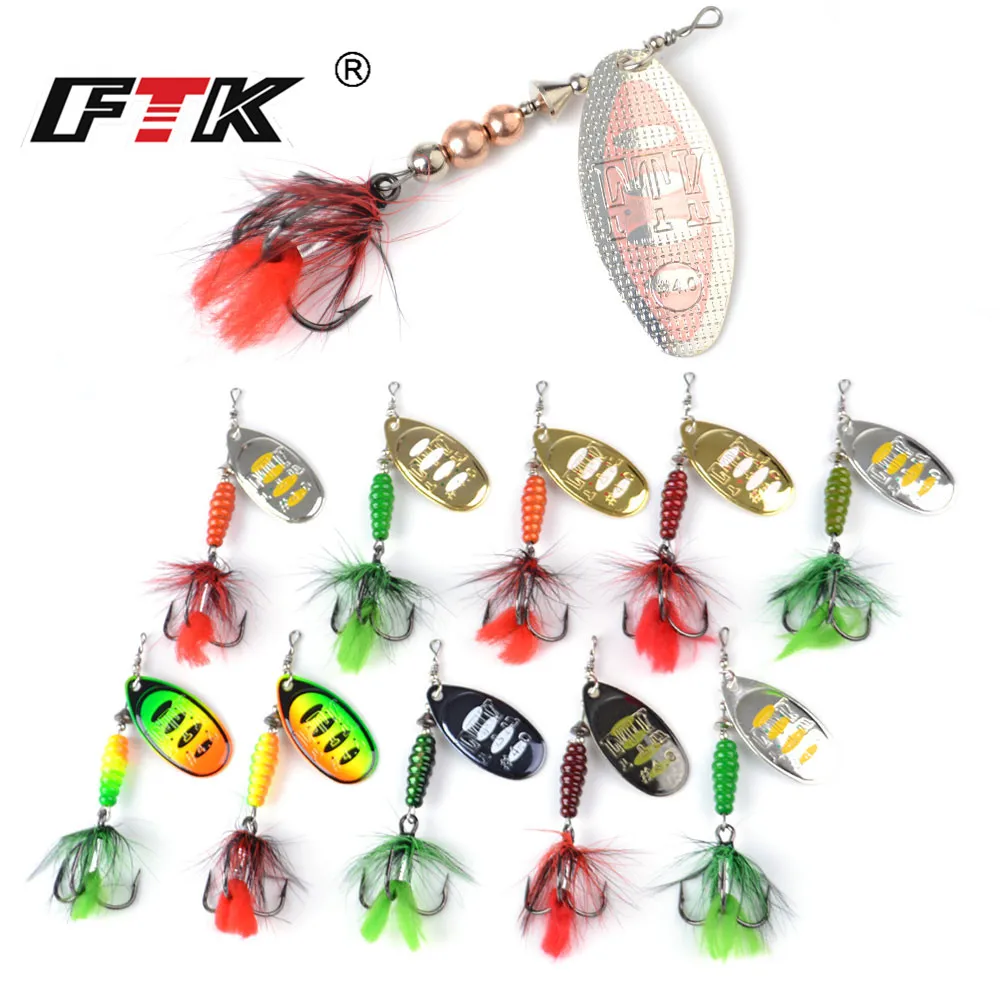 FTK Hard Spinner Fishing Lure Fishing Tackle Treble Hook Feather Artificial Bait Spoon Metal 8g 14g 20g