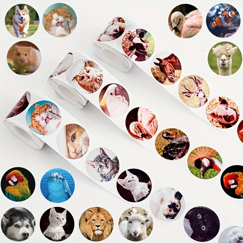 

250 Stickers/Roll Pet Cat Dog Farm Marine Animal Sealing Paste round Adhesive Label