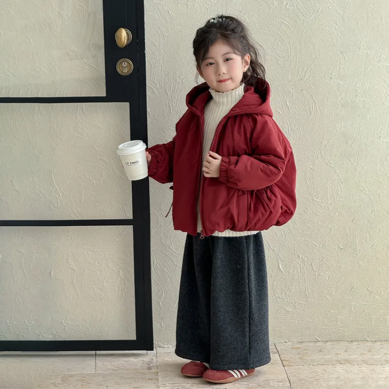 

Autumn Winter Girls' Padded Jacket Pure Color Warmth Coat Hooded Thicken Tops New Fashion Comfortable Children Clothing Casual