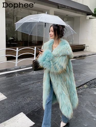 Fashion Sailor Collar Young Double-Sided Woven Raccoon Fur Coat for Women 2023 Winter New Mid-Length Over-the-Knee Furry Jacket