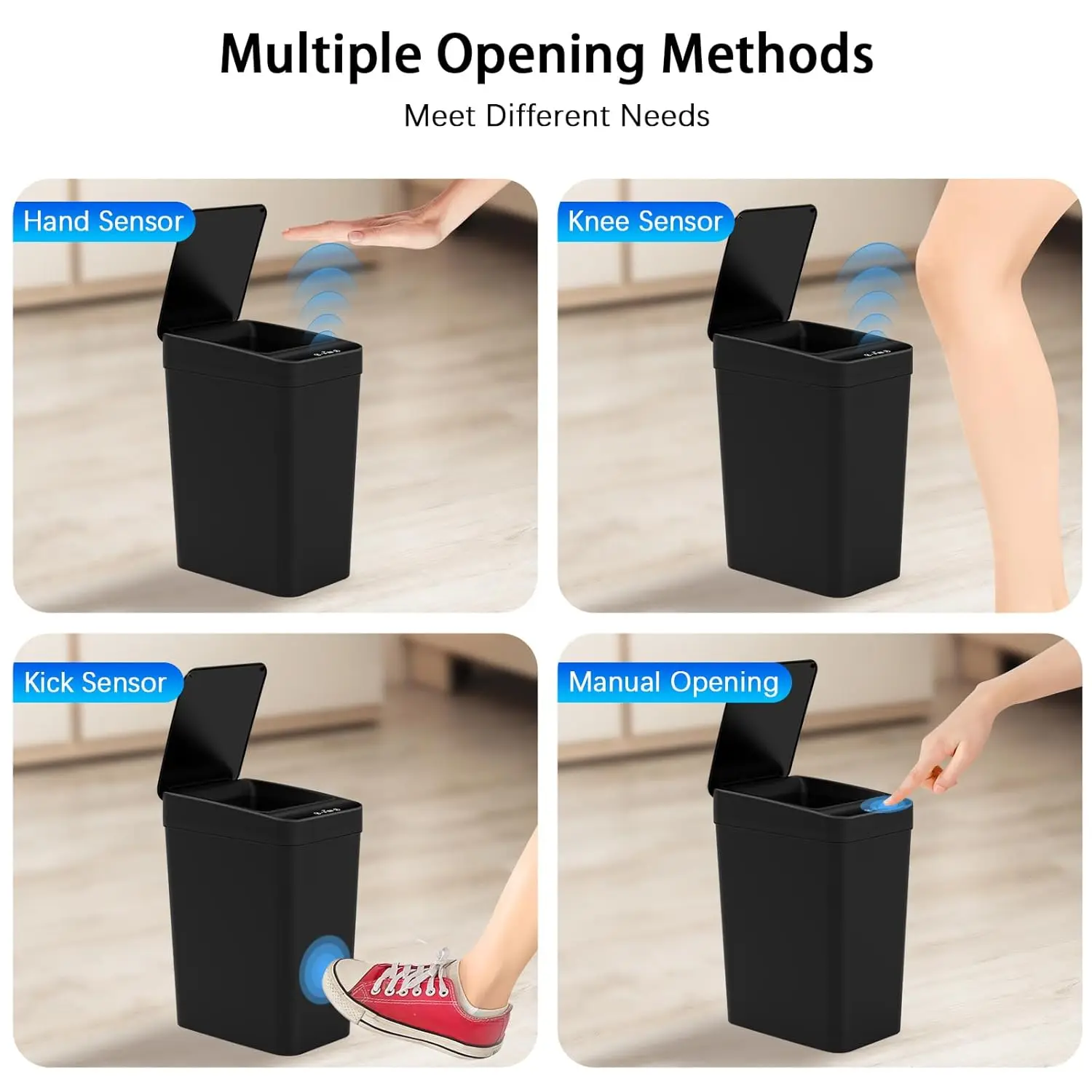 3 Pack Automatic Small Bathroom Trash Can with Lid - 2.5 Gallon Touchless Garbage Can, Motion Sensor Smart Trash Bin, Slim Dog P