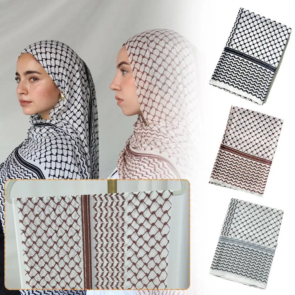 Muslim Women's Kuffiyeh Chiffon Scarf Islamic Scarves Shawl Printed Arab Long Prayer Scarf Breathable UAE Plaid Long Scarf