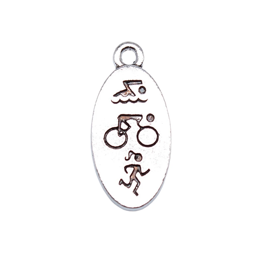 AliExpress Ahri 10pcs/lot 22x10mm Triathlon Swimming Bike Running Charms For Jewelry Making Antique Silver Color