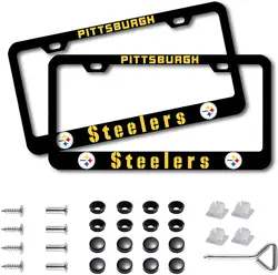 2PCS Novelty License Plate Cover Fit Steelers License Plate Frame Licenses Tag with Screw Caps