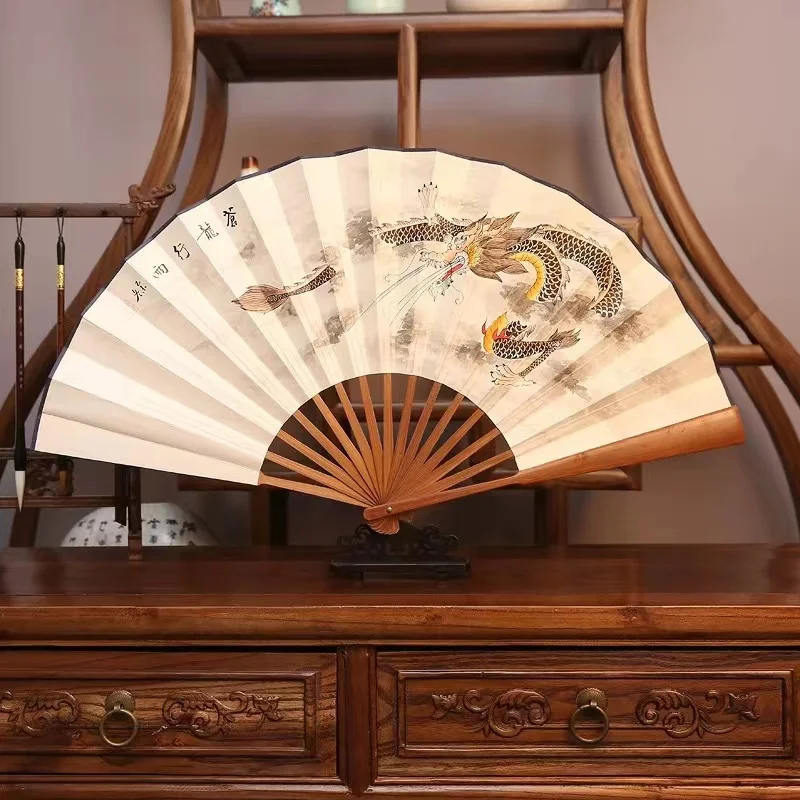 

Men's Decorative Large Folding Fan ,Natural bamboo And Wood Paper Surface, High Quality Outdoor Home Decoration Gifts Hand Fan