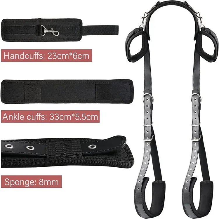 BDSM Sex Handcuffs Restraints Open Leg Ankle Cuffs SM Bondage Harness Bed Bandage Straps Slave Sex Toy Erotic Accessories Kits view 4