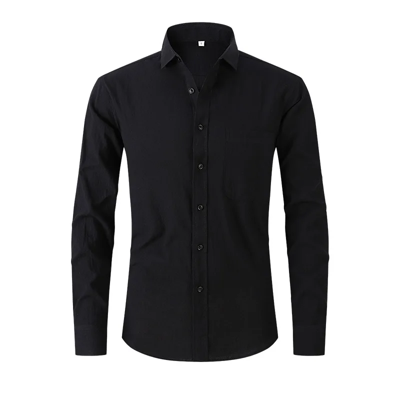 

Slim Fit Men's Long Sve irt Casual Busin Cotton Linen Simulation Ele Bla Outerwear irt Autumn for Men