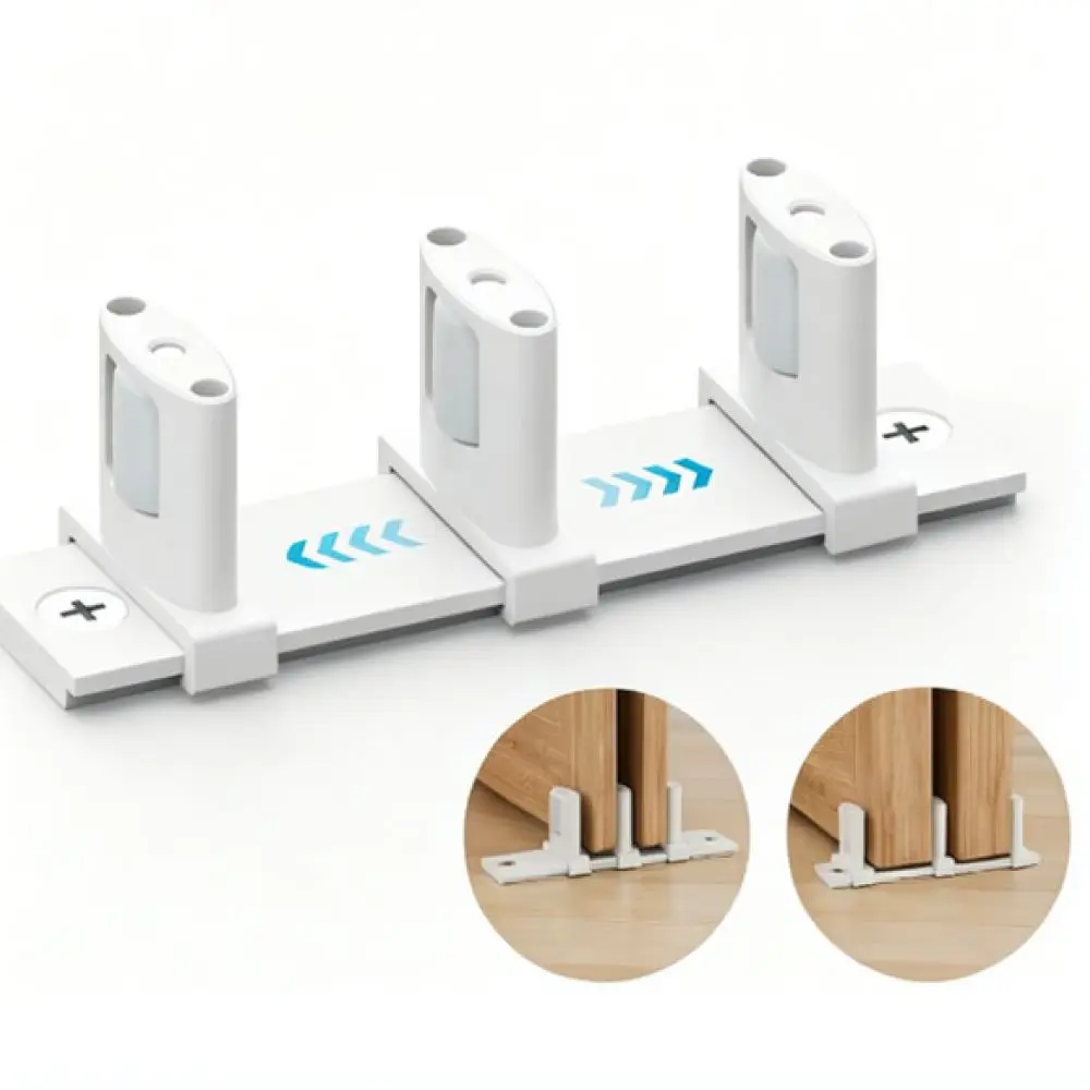 Durable Sliding Door Floor Guide Adjustable Three Roller Track Stabilizer For Wardrobe Bypass Doors Furniture Hardware