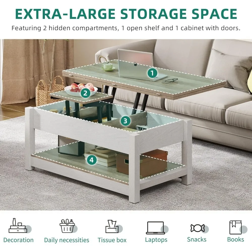 Lift Top Coffee Table, 3 in 1 Multi-Function Coffee Tables with Storage for Living Room, Farmhouse Modern Dining Table