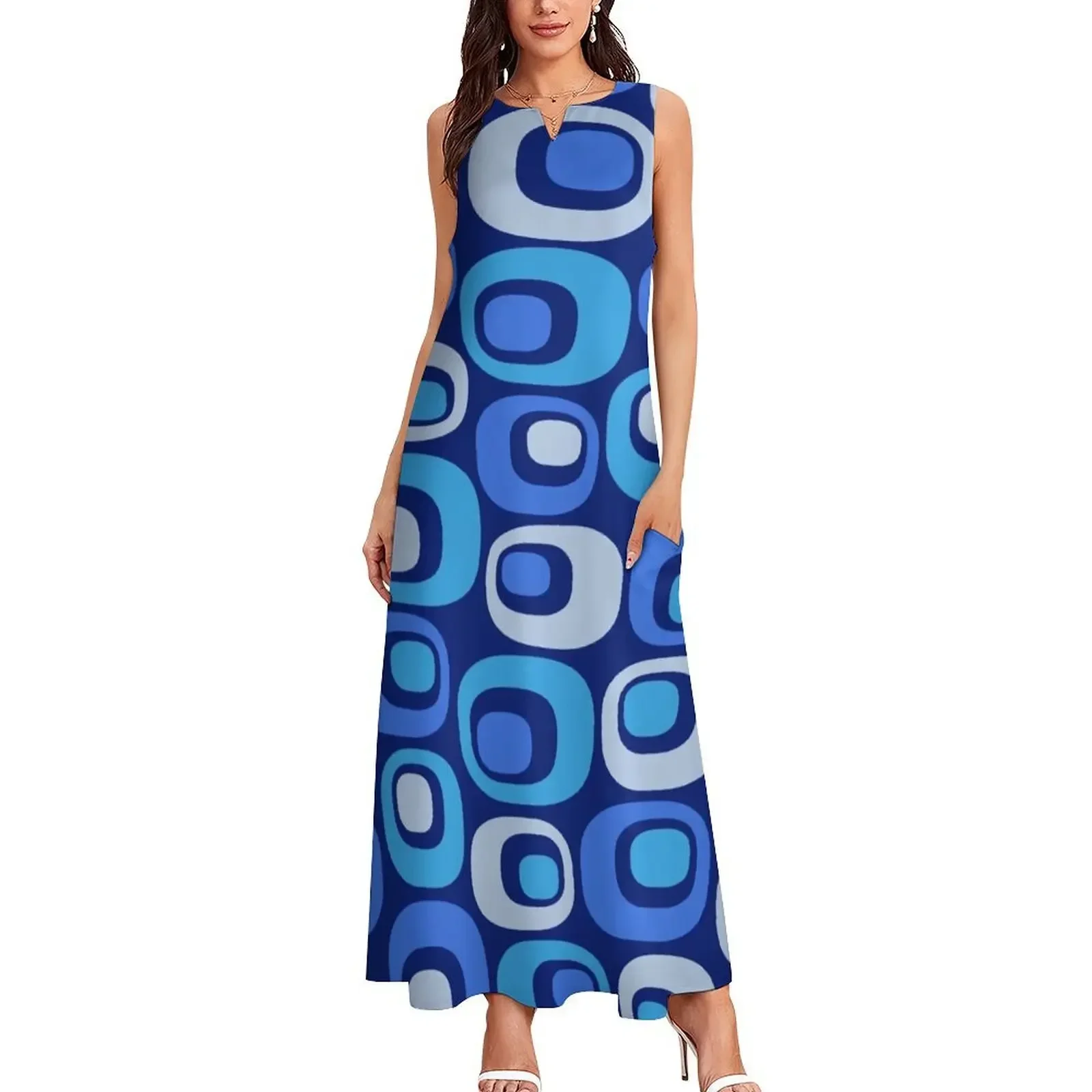 เดรสยาวลายนามธรรมสไตล์โมเดิร์นกลางศตวรรษ สำหรับงานพิเศษ เดรสฤดูร้อนสำหรับผู้หญิง ปี 2025 เดรสสำหรับงานพรอม