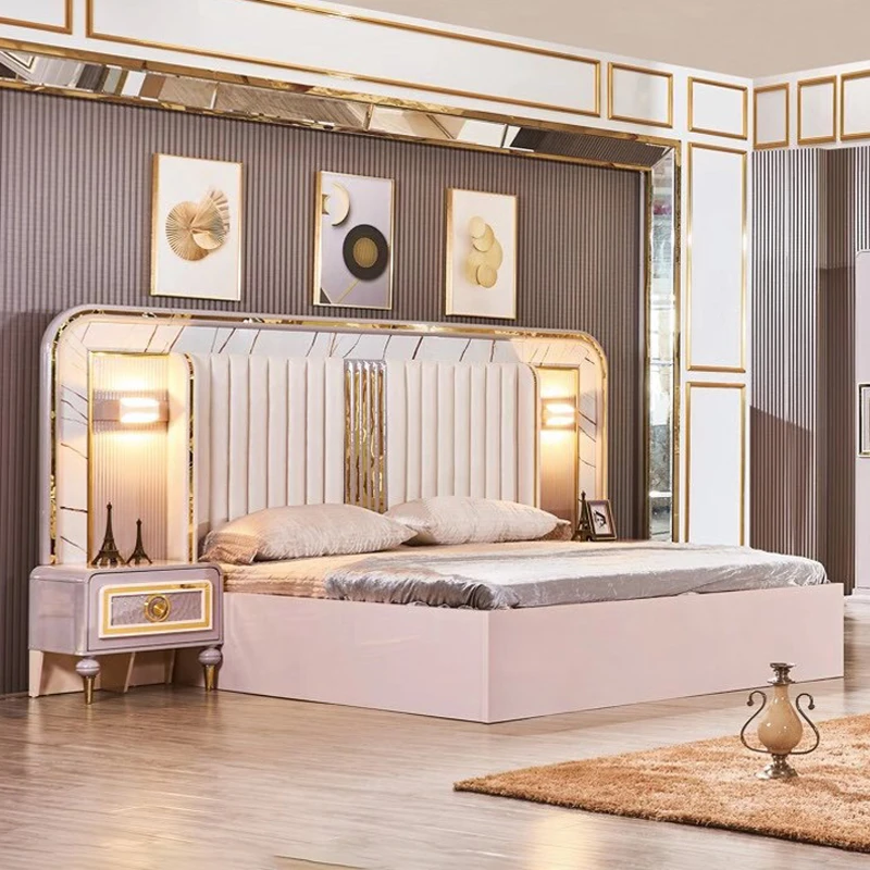 &Modern Best Sale Modern Style Luxury Bedroom Furniture Sets Bed with Light