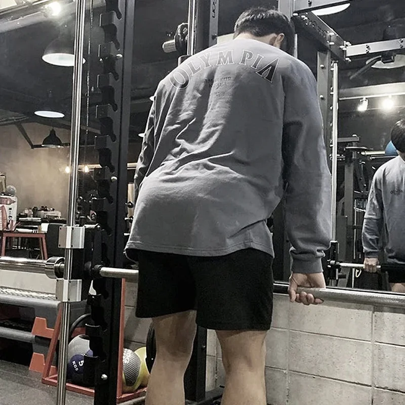 Men\'s Cotton Casual Long Sleeve T-shirt Man Gym Fitness Sweatshirt O-Neck Running Training Tops Male Workout Clothing Undershirt
