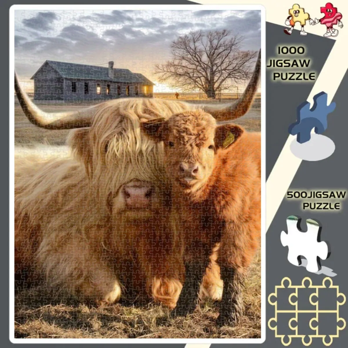 Een 1,000 stuks puzzels Halloween decoratieve hooglandkoepuzzel voor woonkamer of slaapkamer Duurzaam kartonmateriaal Levendig C