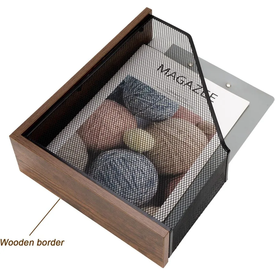 حامل ملفات مغناطيسي خشبي عتيق، منظم مجلد الملفات، رف المستندات للمكتب والمنزل والمدرسة باللون الأسود #2