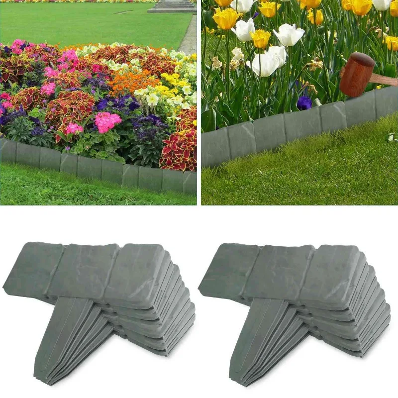 Bordure de pelouse de jardin en plastique effet pierre pavé, 20 pièces, bordure de pelouse Durable pour décor de chemin de parterre de fleurs