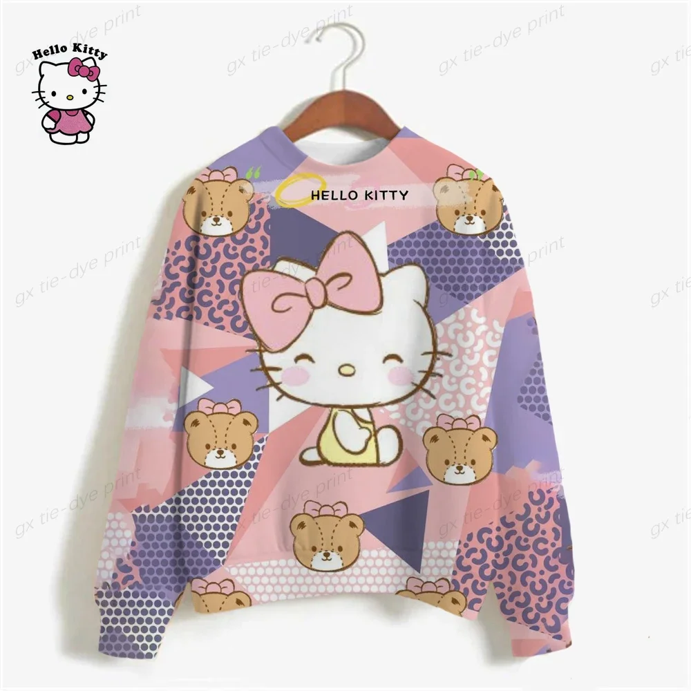 HELLO KITTY Spring Women Sweatshirts Streetwear Cartoon Polyester O-neck Pullovers Full Sleeve Casual groot Tops Sweatshirts