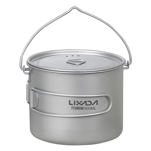 Imagen 2 del producto Lixada-taza de agua ultraligera de titanio, 750ml/900ml/1100ml, con tapa y mango plegable, cocina para acampar al aire libre, Picnic