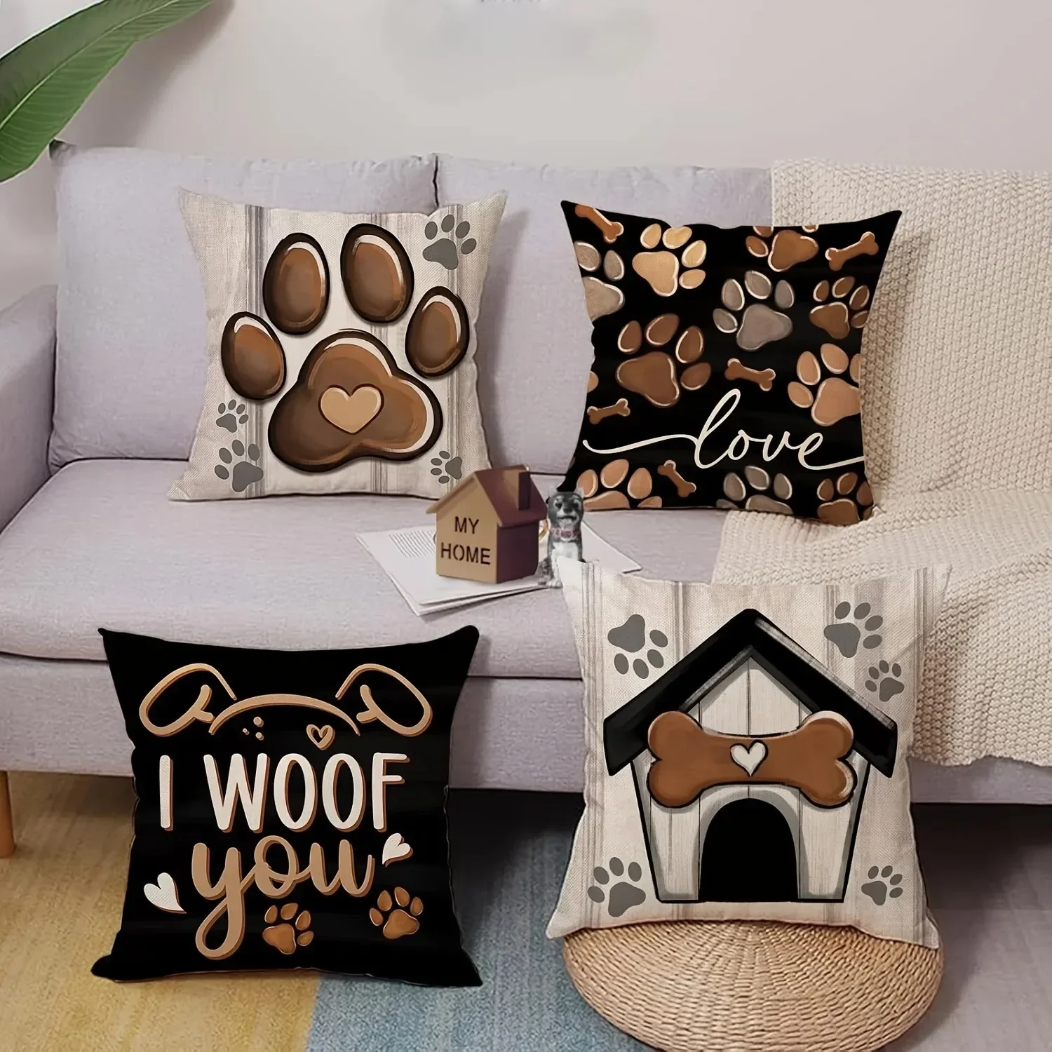 Dog Paw Heart Pillowcase Multiple Sizes 2D Print Paw Love Pet Theme Cotton Blend Sofa Car Bedroom Decor Cozy