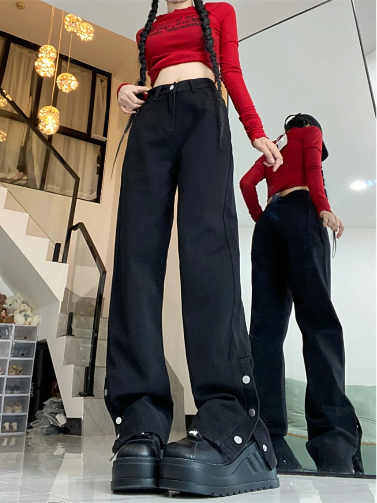 Pantalones vaqueros de mezclilla de pierna recta de cintura alta de talla grande para mujer primavera otoño nuevos pantalones largos adelgazantes de calle americana Sle