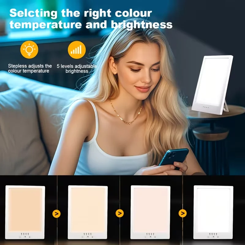 مصباح معالجة الحزن، 10000 لوكس LED ضوء النهار، 180 °   ذراع قابل للتعديل، وظيفة الذاكرة، مناسبة للاستخدام في المنزل والمكتب في الشتاء