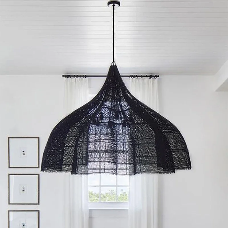 Wabi Sabi Rattan Pendant Lamp Modern Living Room Wicker Pendant Lamp Restaurant Kitchen Dining Room LED Handmade Pendant Light