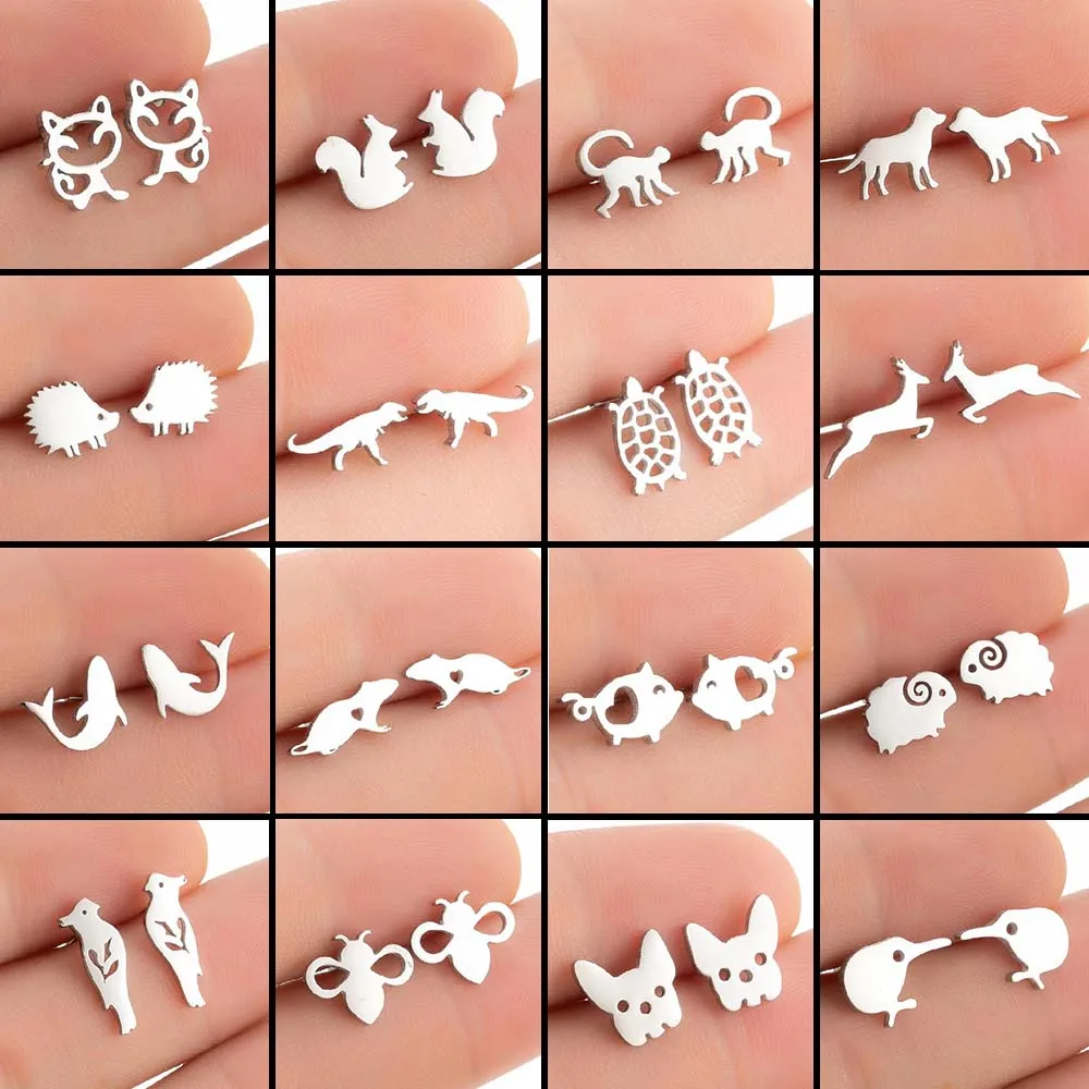 Funny Little Pigs Women'S Earrings Animal Sheep Turtle Stainless Steel Earring Components Ear Piercing Stud Accessories