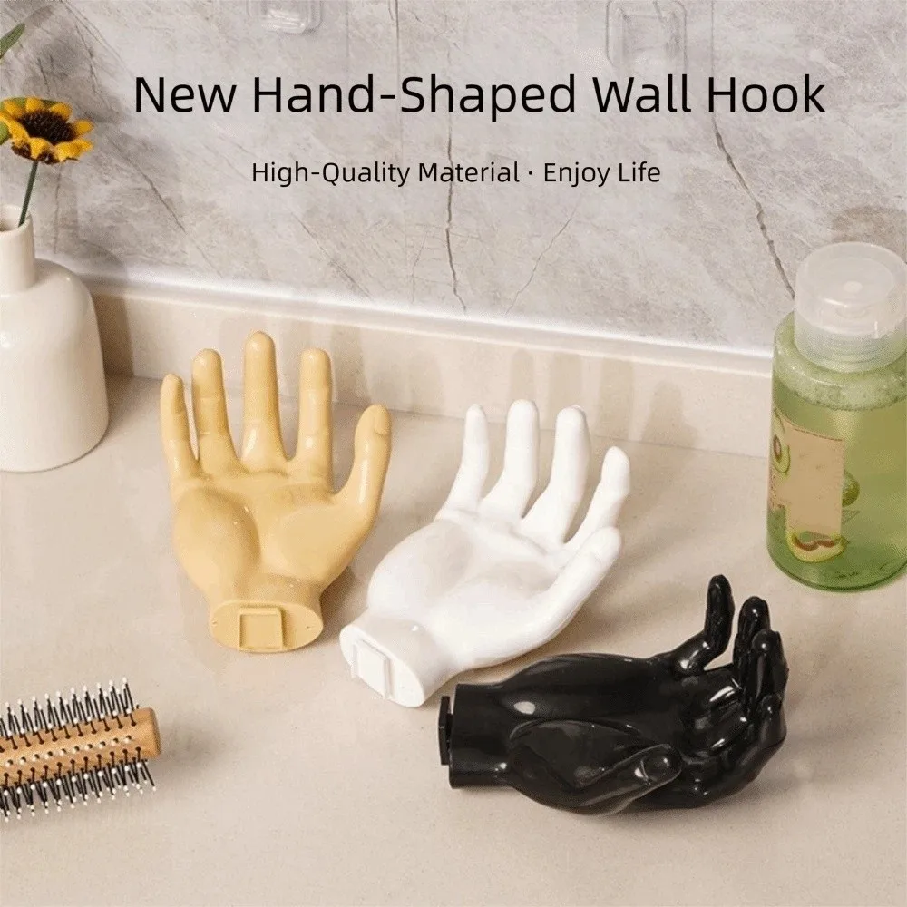 

Useful Easy To Install Wall Mounted Storage Rack Seamless Creative Bathroom Shelf Sturdy Hand Shape Hook Door