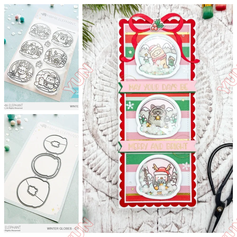 

2025 New Metal Cutting Dies Stamps Set Winter Globes Dies DIY Christmas Holiday Gift Greeting Card Scrapbooking Diary Embossing