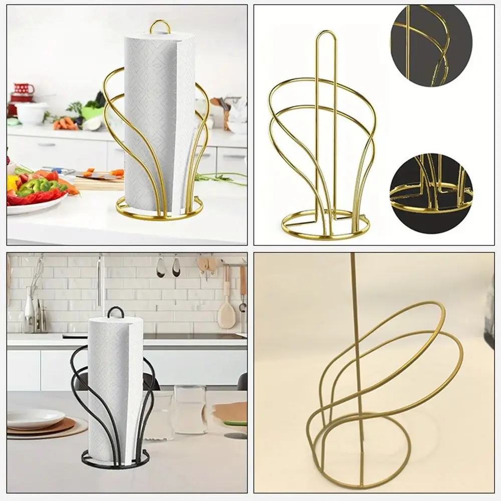 

Black Gold Paper Towel Holder Reinforced Base Iron Roll Paper Towel Stand Non-Slip Elegant Design Toilet Tissue Holder