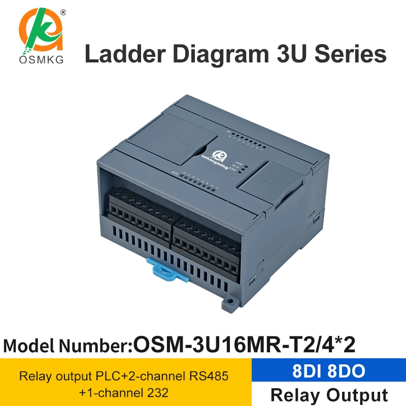 Aoshangming 8 Input  8 Relay Output PLC RS485 RS232  Ladder Diagram PLC Controller Modbus Rtu for Industry Automation