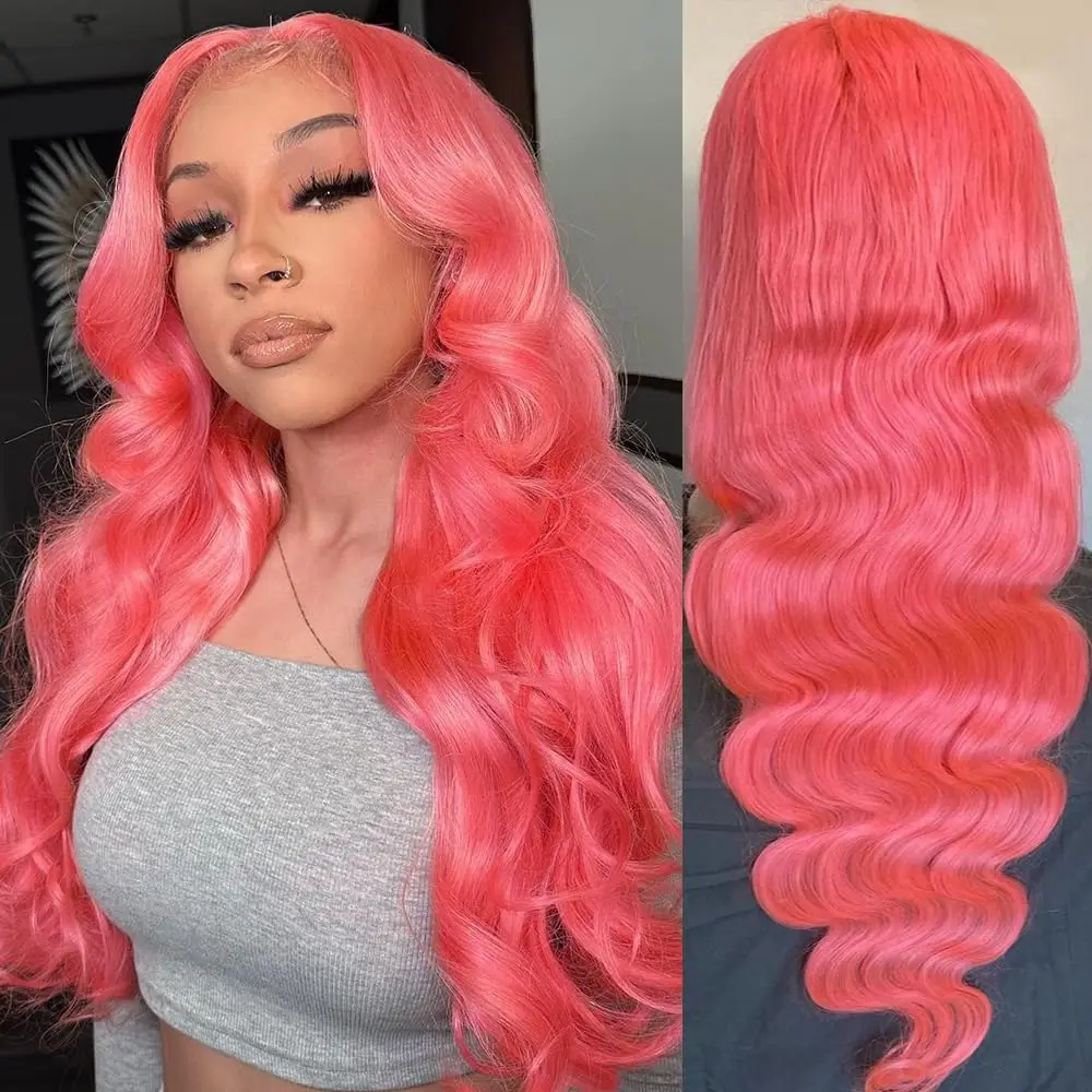 

Pink Lace Front Wig Human Hair Wigs Transparent Lace Frontal Wig 613 Colored Body Wave Human Hair Wigs For Women 13x4 13x6 HD