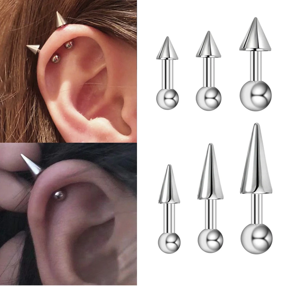 1/2/3Pairs,Punk Round Ball Spike Cone Tip Stainless Steel Women Men Pierced Stud Earrings Fashion Gothic Piercing Jewelry