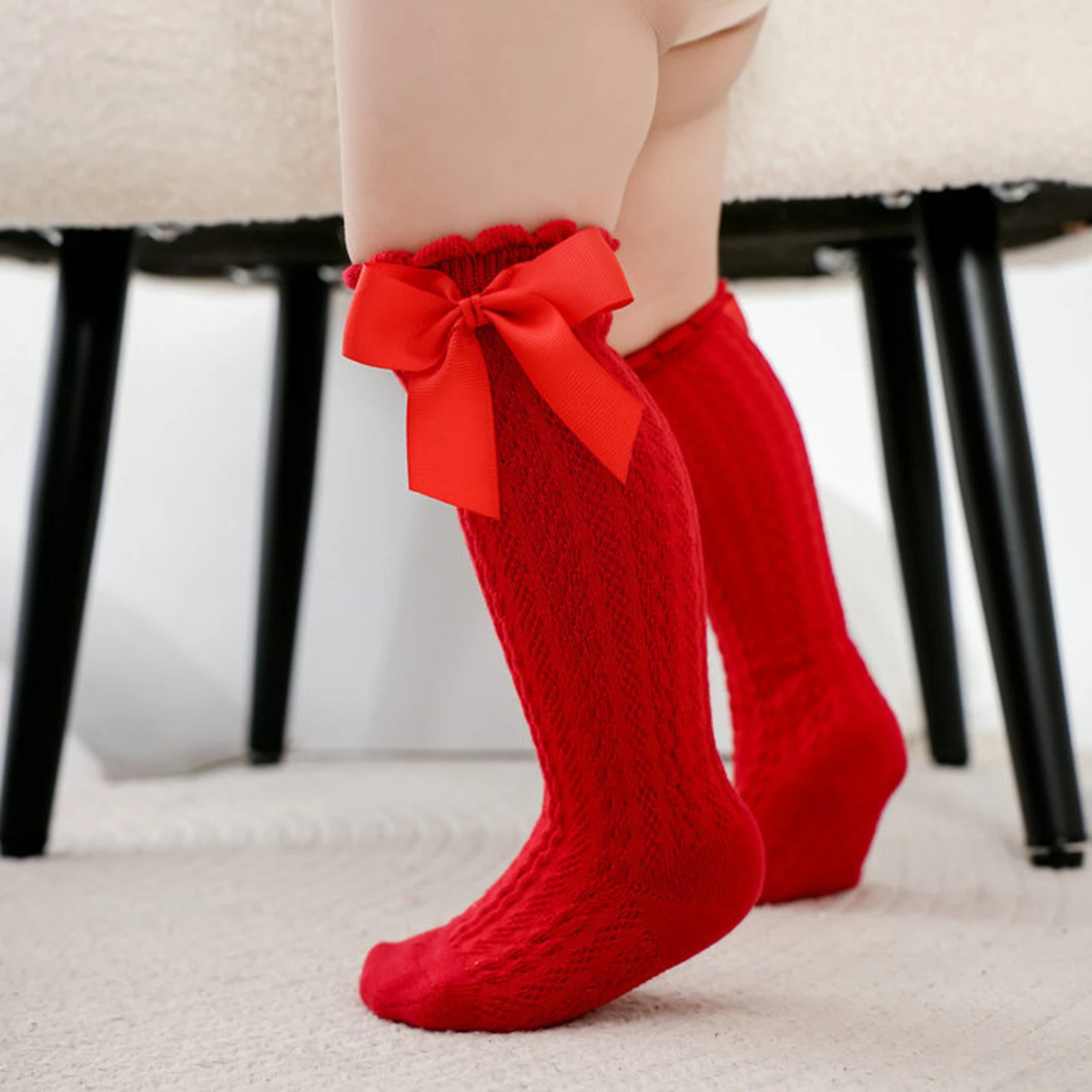 

Гольфы Blotona для маленьких девочек с декором в виде банта, осенние однотонные вязаные чулки