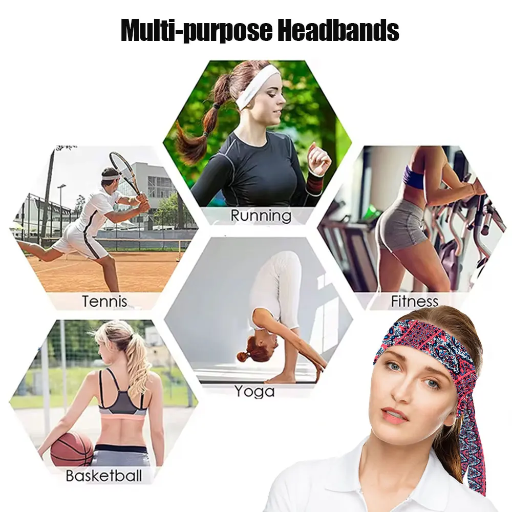 กีฬาแถบคาดศีรษะแฟชั่นพิมพ์ Sweatband ผู้ชายผู้หญิงฟิตเนสโยคะยืดหยุ่นผมวง Oudoor ขี่จักรยานเทนนิสวิ่ง Headscarf