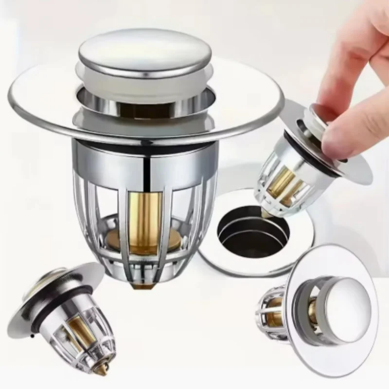 1/3pcs Universal Rebound Drain Plug, Water Leakage Plug in Hand Basin, Hair Collector in Bathroom Sink Filter, Easy to Push.